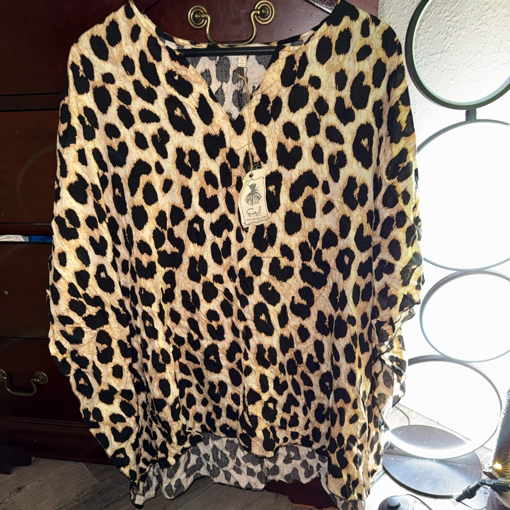 Easel Leopard Print V-Neck Poncho